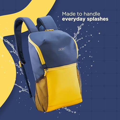 Acer Pulse Lightweight Rich Polyster PU Coated Water-Resistant Backpack, Padded Laptop Sleeve fits up to 15.6 inch, Front Pocket, 2 Side Bottle mesh, Cushioned Straps, Trendy Yellow & Navy Blue Color - Image 5