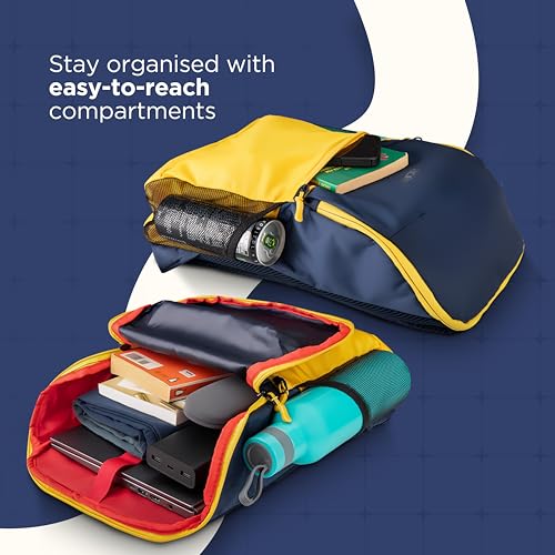 Acer Pulse Lightweight Rich Polyster PU Coated Water-Resistant Backpack, Padded Laptop Sleeve fits up to 15.6 inch, Front Pocket, 2 Side Bottle mesh, Cushioned Straps, Trendy Yellow & Navy Blue Color - Image 4