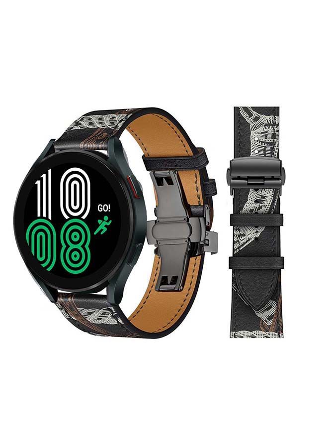 NIBEMINENT Genuine Leather Replacement Band for Samsung Galaxy Watch 4 40/44mm Black/White - Image 1