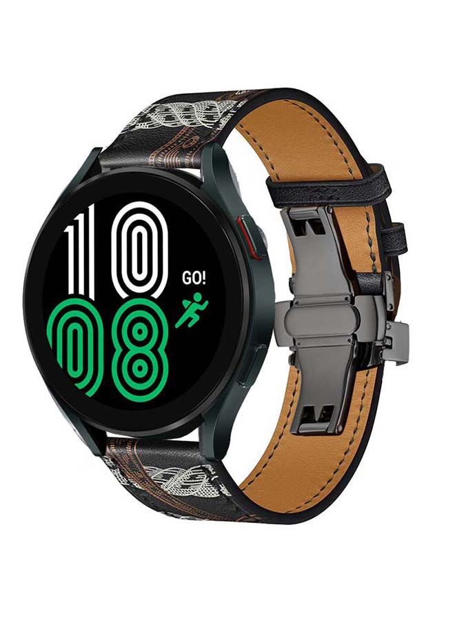 NIBEMINENT Genuine Leather Replacement Band for Samsung Galaxy Watch 4 40/44mm Black/White - Image 2