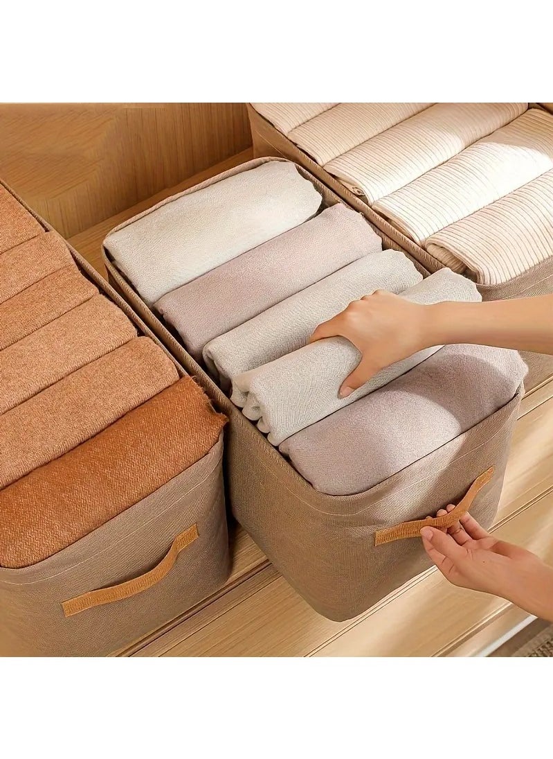 Haidue 6 Pcs Cotton Linen Storage Box Foldable Storage Box With Cotton Handle Non-woven Fabric Dustproof Storage Basket Khaki  - Image 1