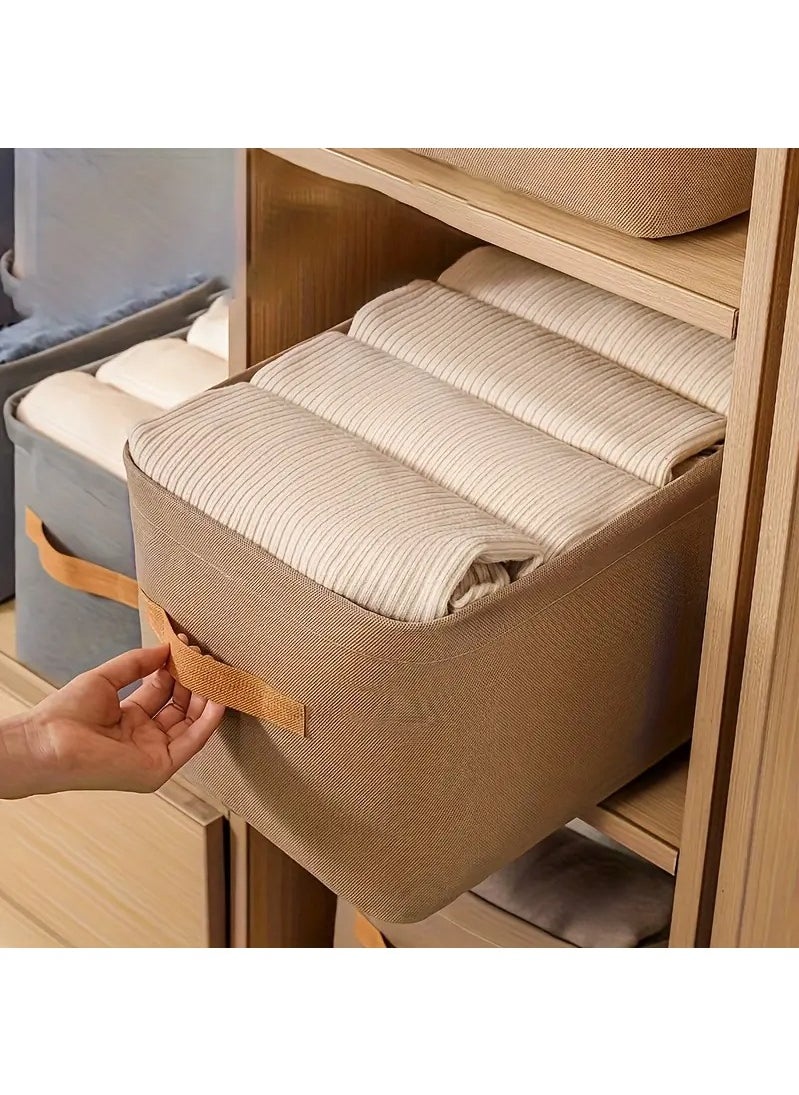 Haidue 6 Pcs Cotton Linen Storage Box Foldable Storage Box With Cotton Handle Non-woven Fabric Dustproof Storage Basket Khaki  - Image 2