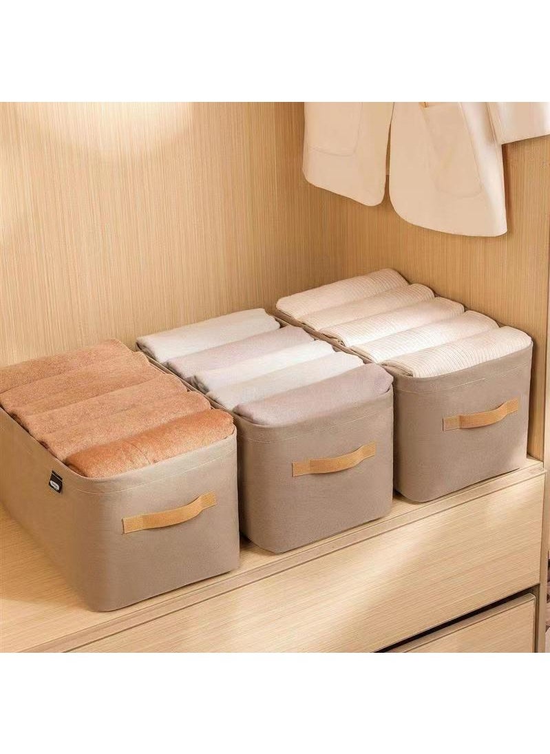 Haidue 6 Pcs Cotton Linen Storage Box Foldable Storage Box With Cotton Handle Non-woven Fabric Dustproof Storage Basket Khaki  - Image 3