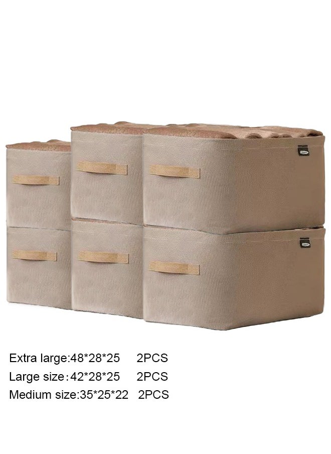 Haidue 6 Pcs Cotton Linen Storage Box Foldable Storage Box With Cotton Handle Non-woven Fabric Dustproof Storage Basket Khaki  - Image 4