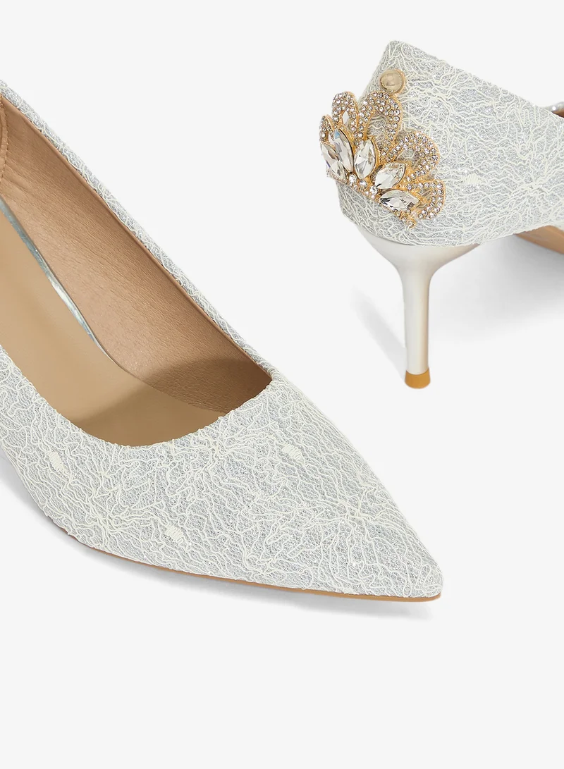 Ella Limited Edition Silver Rhinestone Detail Printed High Heel Stiletto Pumps for Women | Best Price UAE