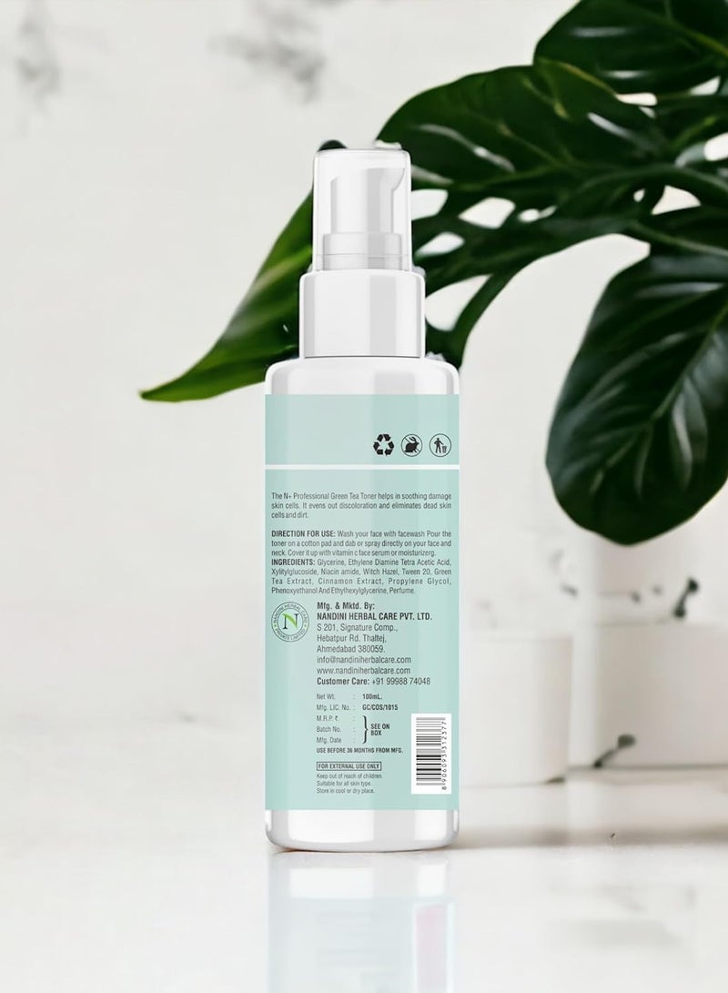 N Plus Professional N PLUS N Plus Professional Green Tea Toner For Face, For Tighten Enlarged Pores, Paraben Free,100ml  - Image 2