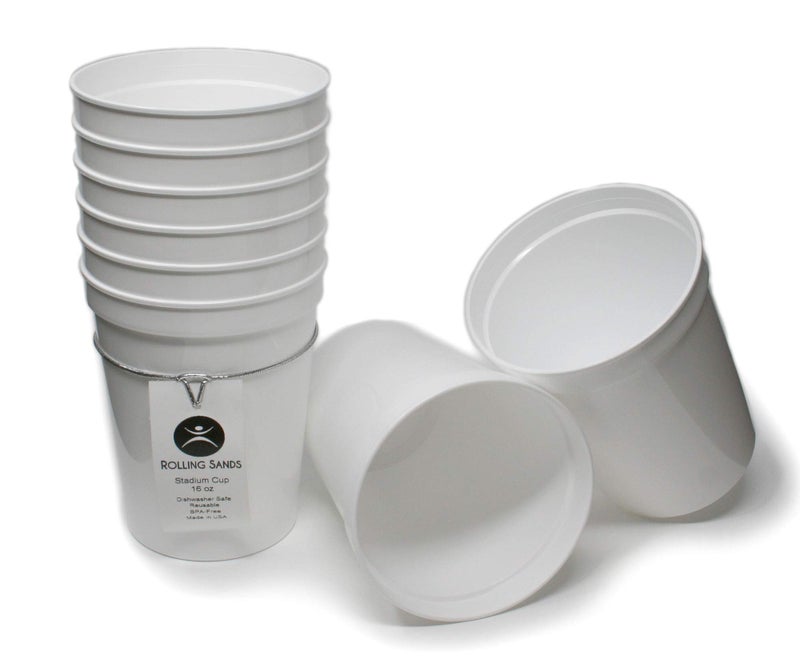 Rolling Sands 16 oz Reusable Plastic Stadium Cups 8 Pack Made in USA BPAFree Dishwasher Safe Tumblers White