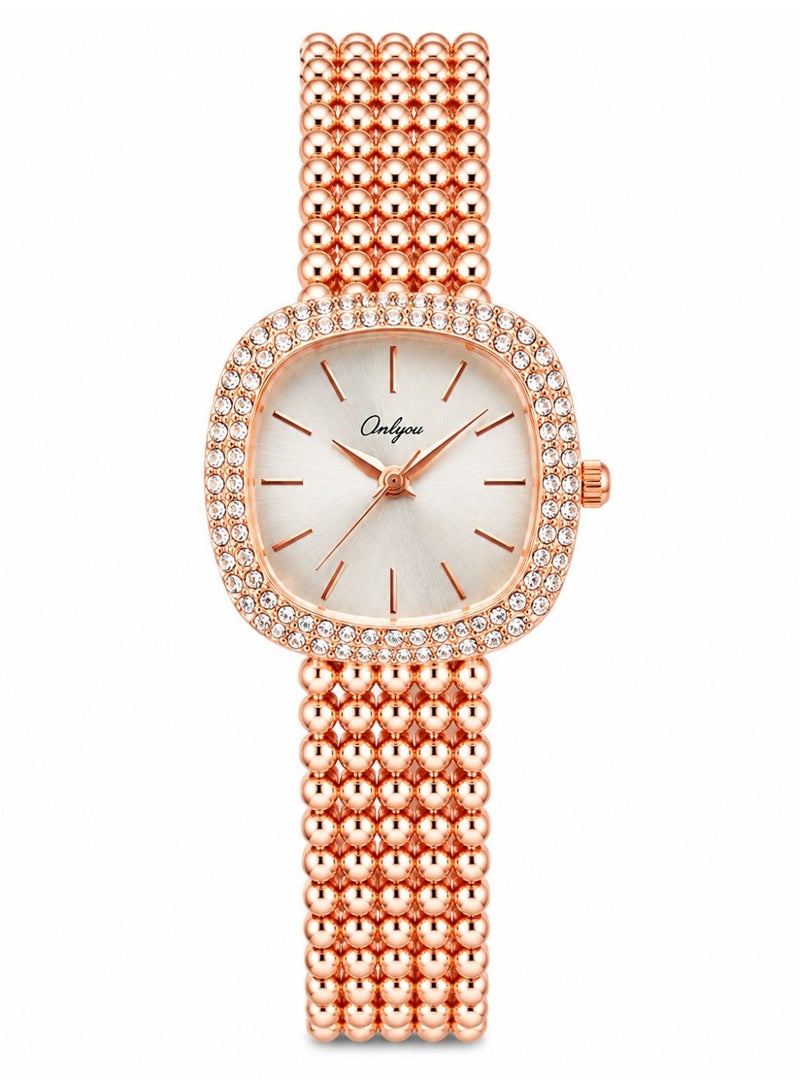 Onlyou Elegant Women’s Quartz Wrist Watch – Rose Gold Stainless Steel Strap – Elegant Square Design for Daily Use - Image 1
