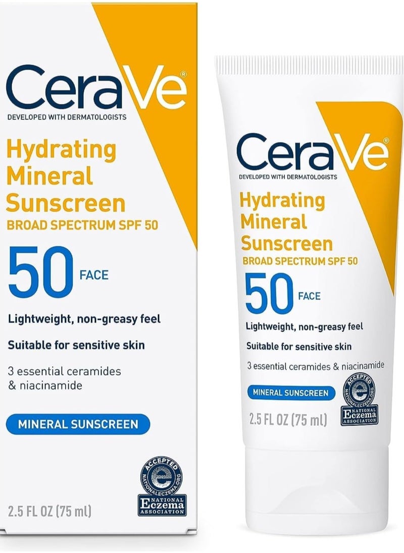 General - CeraVe 100% Mineral Sunscreen, SPF 50, Facial Sunscreen with Zinc Oxide and Titanium Dioxide for Sensitive Skin, 2.5 oz, 1 Pack (Package May Vary) - Image 1