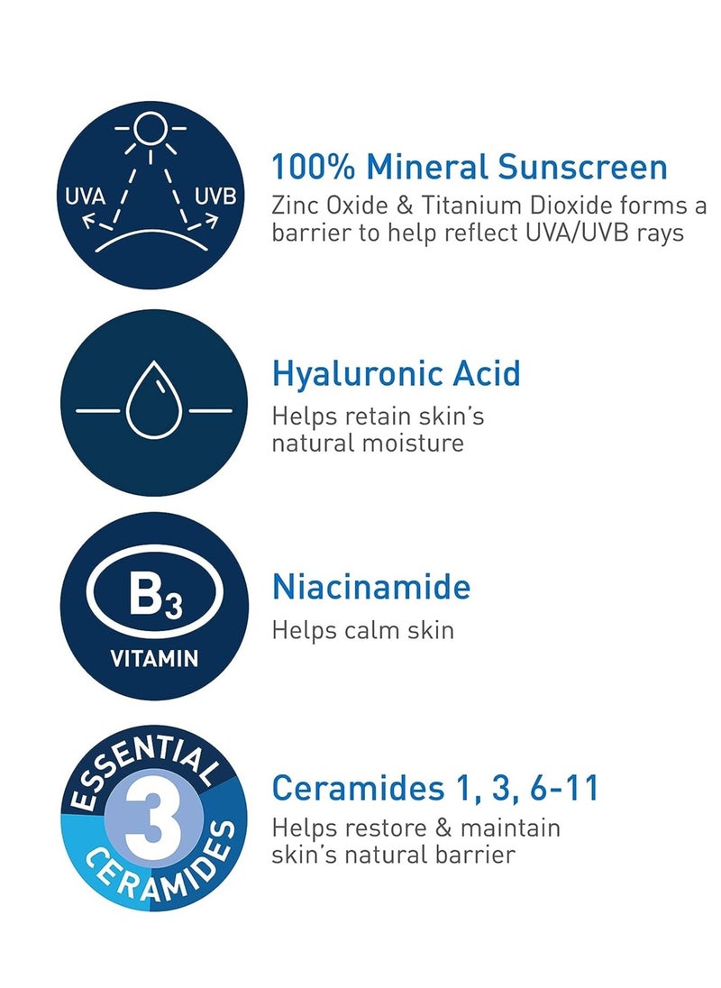 General - CeraVe 100% Mineral Sunscreen, SPF 50, Facial Sunscreen with Zinc Oxide and Titanium Dioxide for Sensitive Skin, 2.5 oz, 1 Pack (Package May Vary) - Image 1