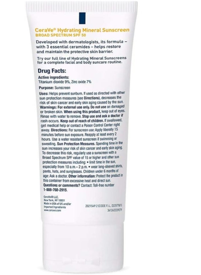 General - CeraVe 100% Mineral Sunscreen, SPF 50, Facial Sunscreen with Zinc Oxide and Titanium Dioxide for Sensitive Skin, 2.5 oz, 1 Pack (Package May Vary) - Image 1