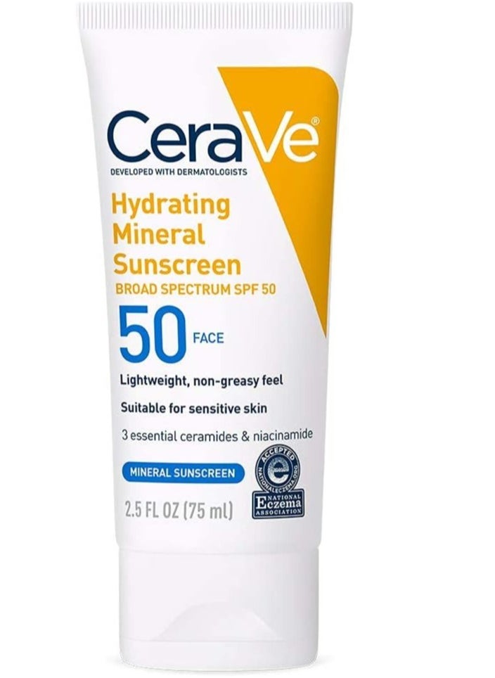General - CeraVe 100% Mineral Sunscreen, SPF 50, Facial Sunscreen with Zinc Oxide and Titanium Dioxide for Sensitive Skin, 2.5 oz, 1 Pack (Package May Vary) - Image 1