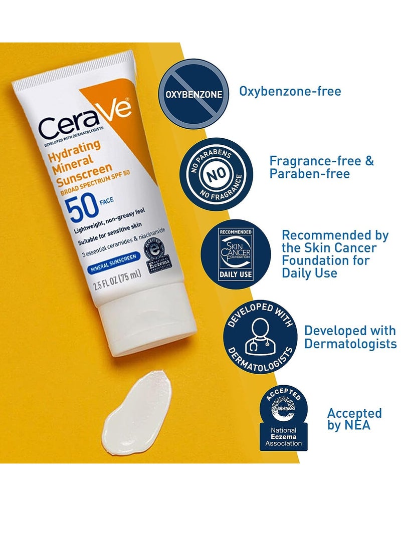 General - CeraVe 100% Mineral Sunscreen, SPF 50, Facial Sunscreen with Zinc Oxide and Titanium Dioxide for Sensitive Skin, 2.5 oz, 1 Pack (Package May Vary) - Image 1