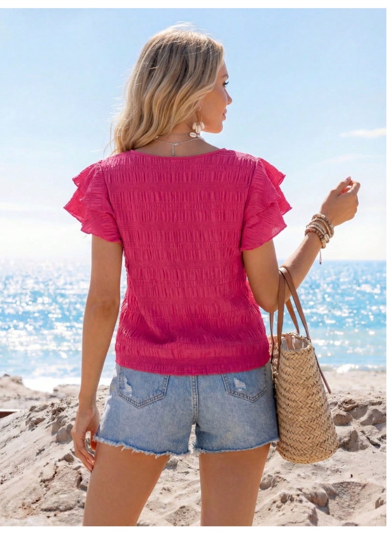 EMERY ROSE Solid Butterfly Sleeve Blouse pink summer - Image 2