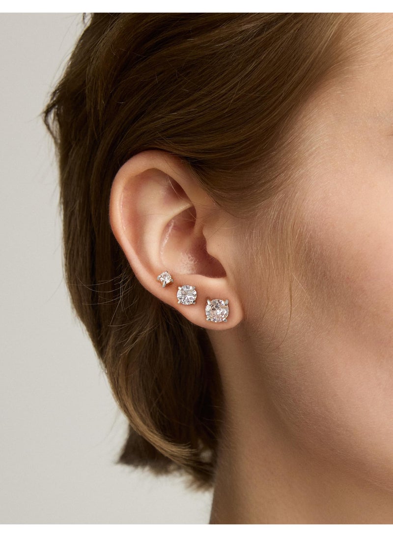 6 Pairs Stud Earrings Set, Hypoallergenic Cubic Zirconia 316L Earrings Stainless Steel CZ Earrings 3-8mm (Steel color) - Image 3