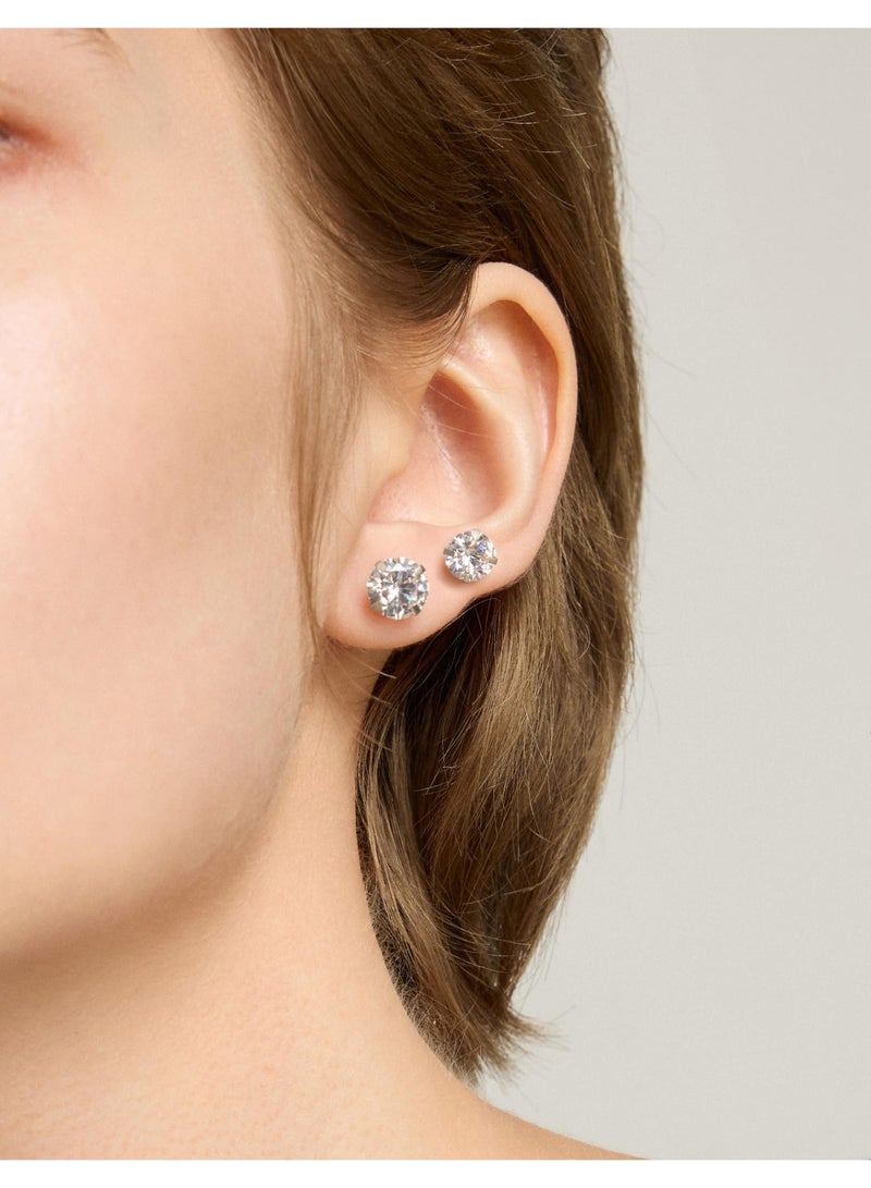 6 Pairs Stud Earrings Set, Hypoallergenic Cubic Zirconia 316L Earrings Stainless Steel CZ Earrings 3-8mm (Steel color) - Image 5