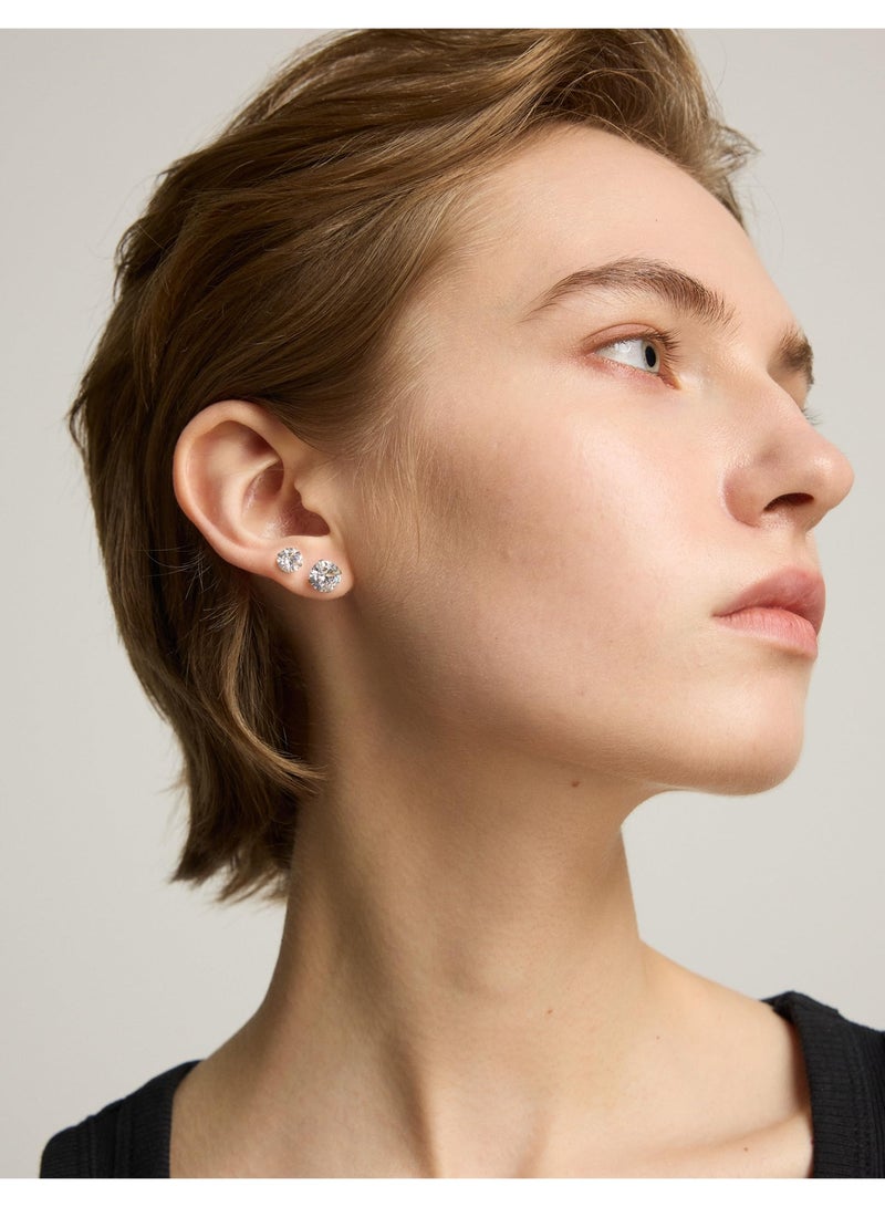 6 Pairs Stud Earrings Set, Hypoallergenic Cubic Zirconia 316L Earrings Stainless Steel CZ Earrings 3-8mm (Steel color) - Image 4