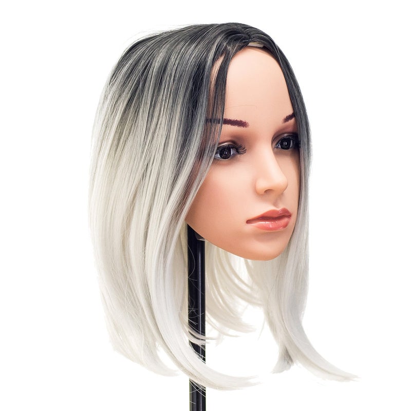 SWACC Ombre Colors Straight Short Hair Bob Wig Synthetic Colorful Cosplay Daily Party Flapper Wig for Women with Wig Cap (Grey) - Image 3