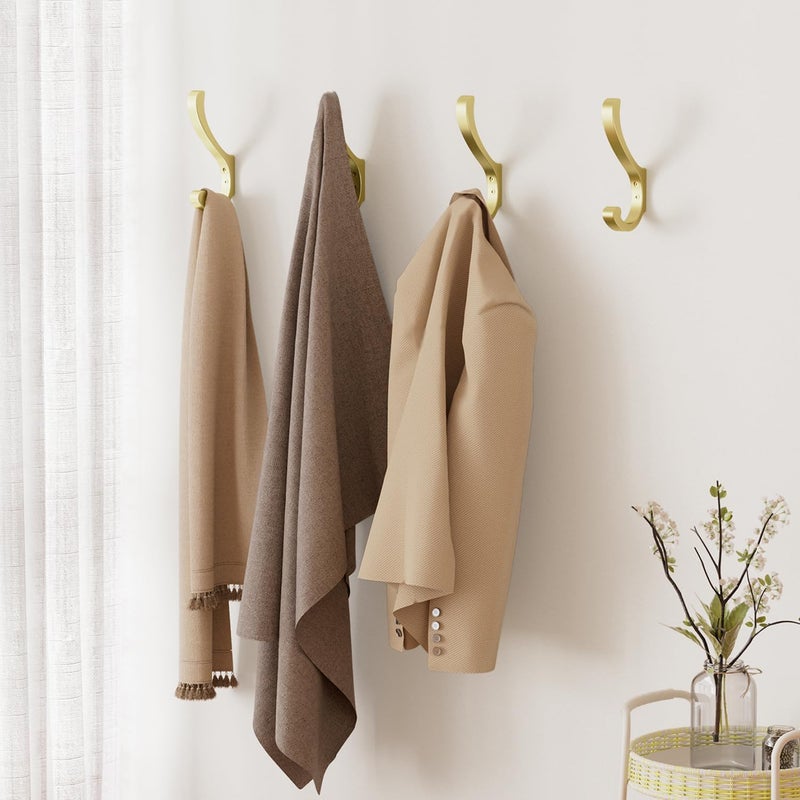 jockcaras Hanging Coat Hooks Wall Mount - Wall Hooks For Hanging Heavy Duty (30LB),Large Coat Hanger Wall Hangers,Metal Hooks For Hanging Towels,Backpack,Hat,Jacket,Key,Bag,Purse,Clothes (Gold 4 Pack) - Image 2