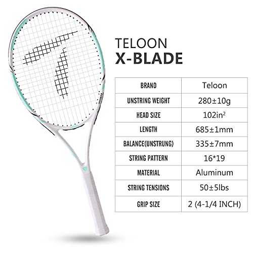 Teloon Recreational Adult Tennis Rackets-27 inch Tennis Racquet for Men and Women College Students Beginner Tennis Racket. (V10-White and Green) - Image 2