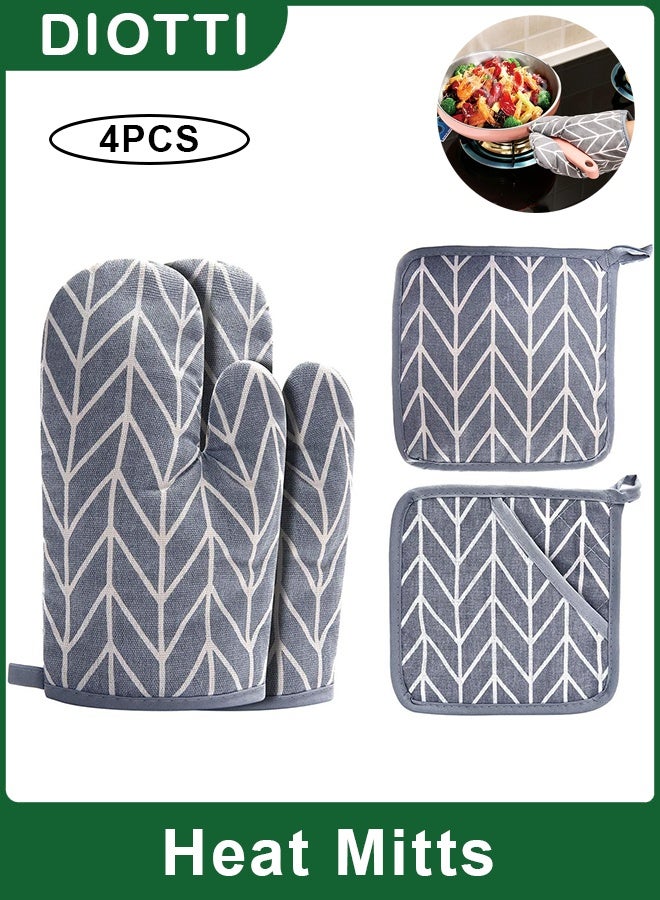 ديوتي مجموعة من 4 قفازات فرن مقاومة للحرارة مع حاملات أواني، قفازات مطبخ قطنية مانعة للانزلاق للطهي والخبز والشواء. - Image 1
