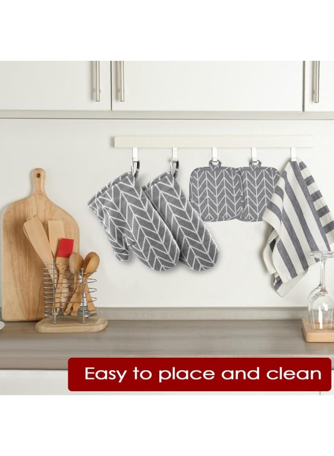 ديوتي مجموعة من 4 قفازات فرن مقاومة للحرارة مع حاملات أواني، قفازات مطبخ قطنية مانعة للانزلاق للطهي والخبز والشواء. - Image 5