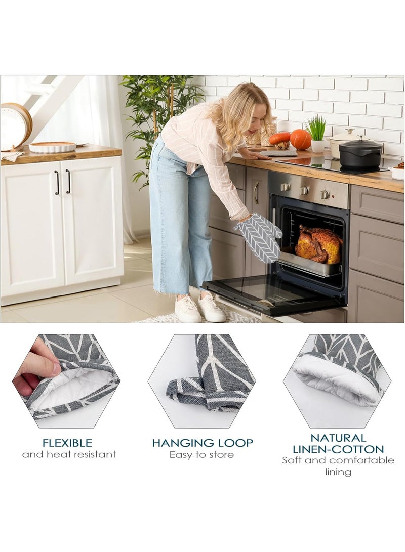ديوتي مجموعة من 4 قفازات فرن مقاومة للحرارة مع حاملات أواني، قفازات مطبخ قطنية مانعة للانزلاق للطهي والخبز والشواء. - Image 3