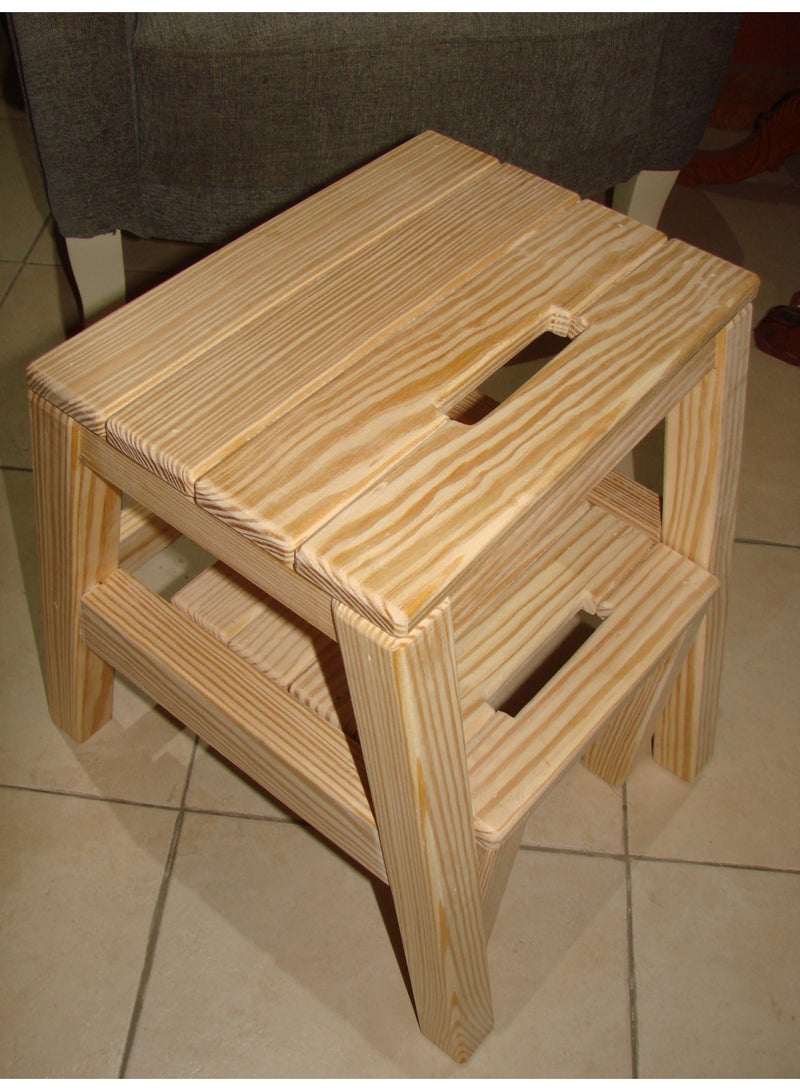 كرسي سلم درجة واحدة خشب طبيعي - Image 2