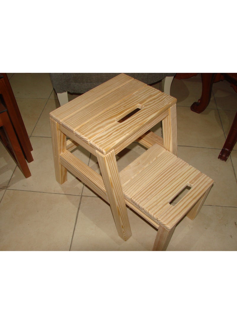 كرسي سلم درجة واحدة خشب طبيعي - Image 1