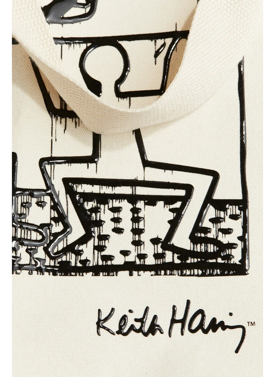 اتش اند ام Print-Motif Cotton Canvas Tote Bag