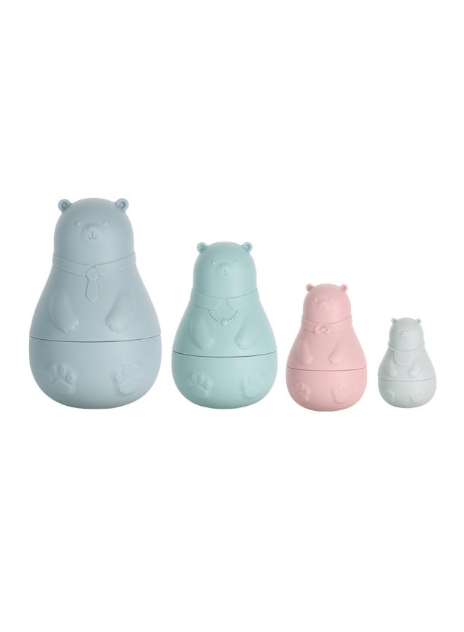 Infants And Young Kidsren Can Chew Silicone Jenga Russian Matryoshka Cup Building Blocks Bear Grasp Educational Early Education Toys-Color:G2 Combination