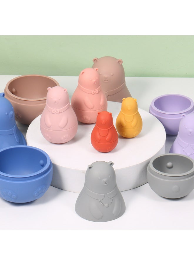 Infants And Young Kidsren Can Chew Silicone Jenga Russian Matryoshka Cup Building Blocks Bear Grasp Educational Early Education Toys-Color:G2 Combination