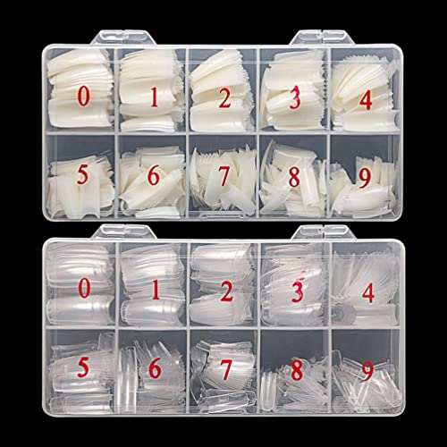 krofaue Nail Tips Lady French Style Acrylic Artificial Half Cover False Nail Tips with Box Ideal for Salons and Home DIY Manicure10 Sizes1000PCS Natural and Clear