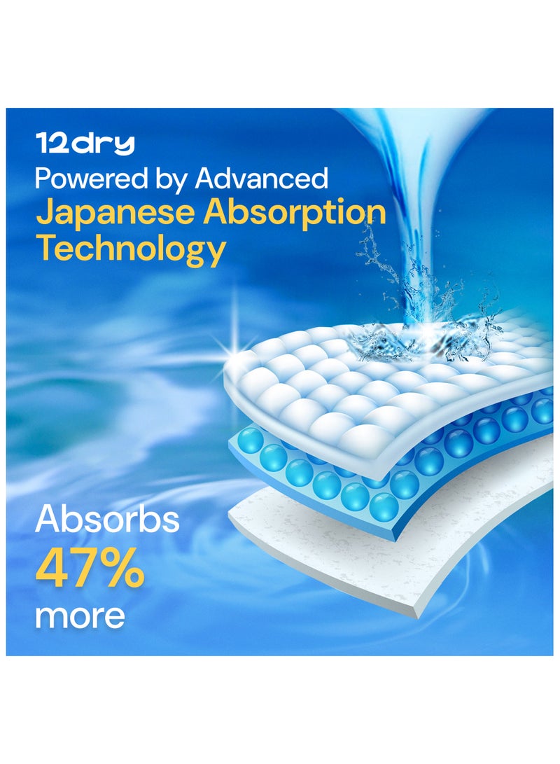 12dry Diapers Size 4 Count 162 – 9-14kg Premium Baby Care, 100% Ultra-Absorbent Japanese Tech, Dual-Layer, Thin & Breathable, Eco-Friendly, Hypoallergenic, Soft Elastic Waistband for Active Babies - Image 3