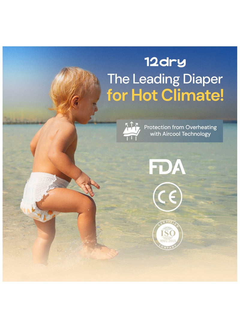 12dry Diapers Size 4 Count 162 – 9-14kg Premium Baby Care, 100% Ultra-Absorbent Japanese Tech, Dual-Layer, Thin & Breathable, Eco-Friendly, Hypoallergenic, Soft Elastic Waistband for Active Babies - Image 2