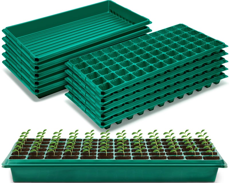 Romooa 10 Pcs Seed Starter Kit 72 Cell Seedling Starting Trays and 1020 Trays No Holes Plant Growing Nursery Pots for Gardening Germination Propagation (Green) - Image 1
