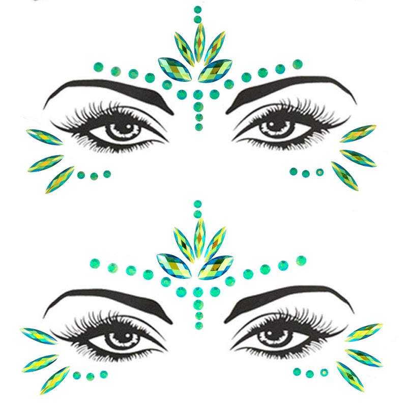 Mermaid Face Gems Stick Jewels for Women Cosplay Mermaid Alien Halloween Rave Party Makeup for Kids Green Hair Eye Body Gems Jewels Stickers Temporary Tattoos Festival Decor (Green)
