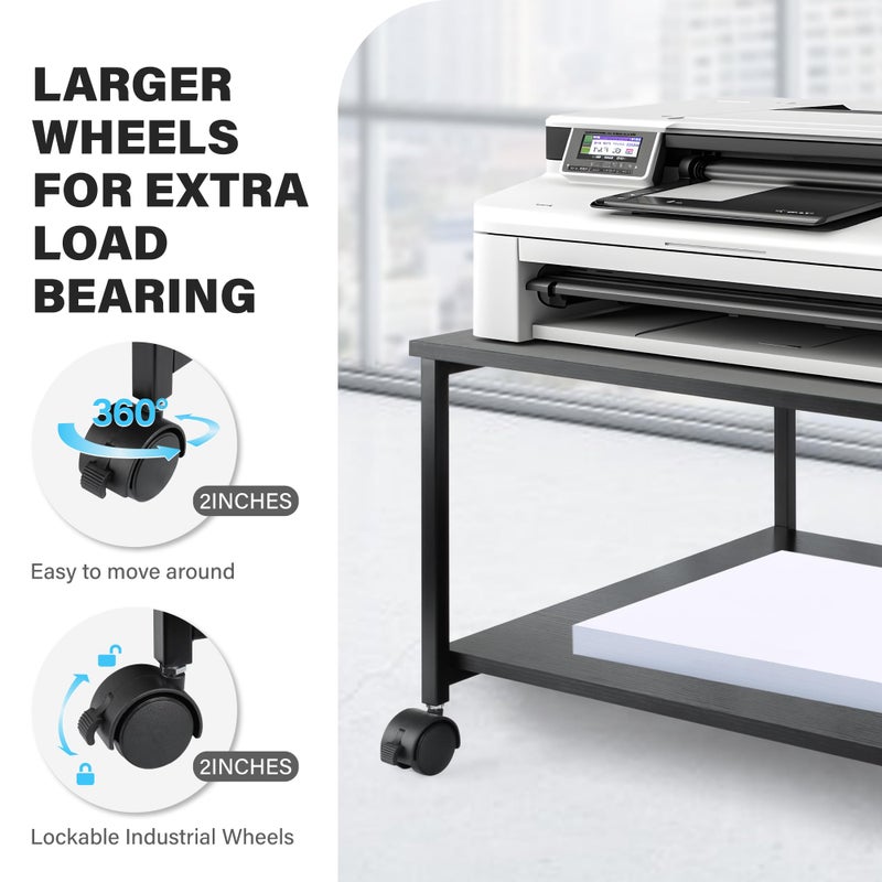 EMERIT 2-Tier Under Desk Printer Stand w/Storage - 19.5x19.5x12.8''Heavy Duty Rolling Cart, Mobile Printer Table with Lockable Wheels for Home Office Organization - Industrial Style - Image 4