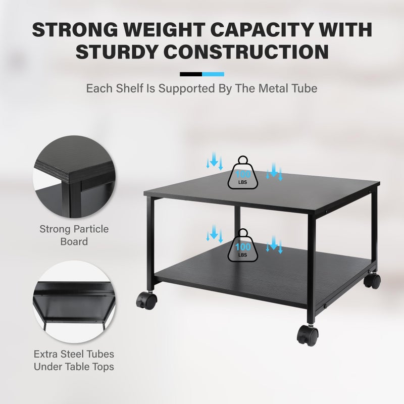 EMERIT 2-Tier Under Desk Printer Stand w/Storage - 19.5x19.5x12.8''Heavy Duty Rolling Cart, Mobile Printer Table with Lockable Wheels for Home Office Organization - Industrial Style - Image 3