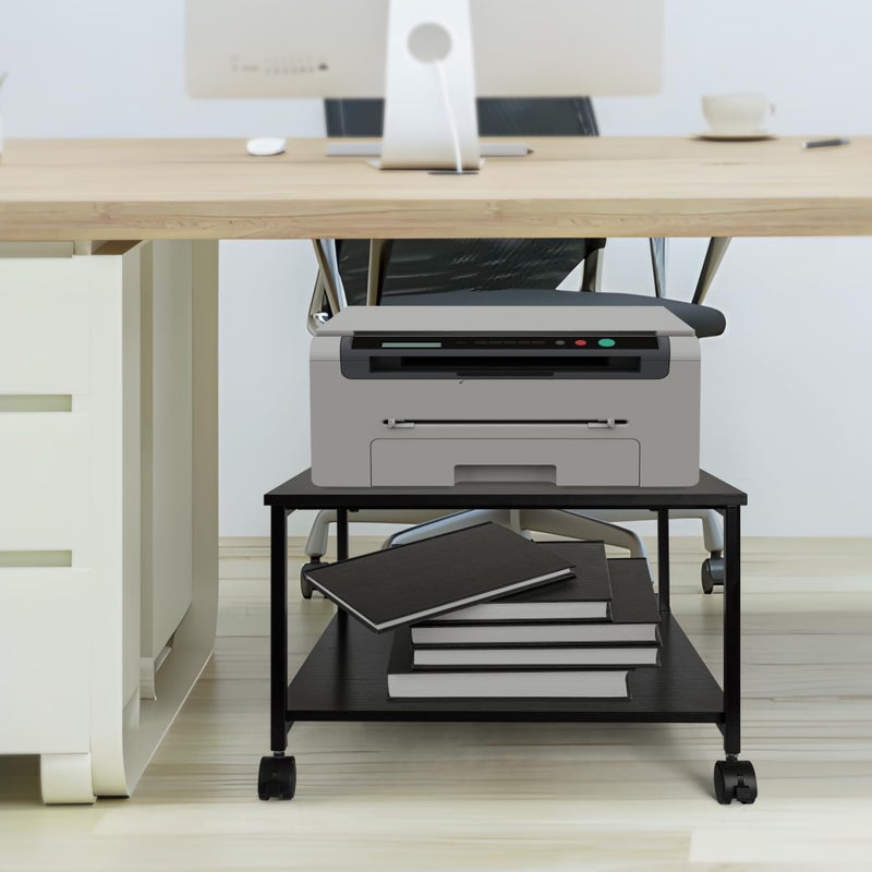 EMERIT 2-Tier Under Desk Printer Stand w/Storage - 19.5x19.5x12.8''Heavy Duty Rolling Cart, Mobile Printer Table with Lockable Wheels for Home Office Organization - Industrial Style - Image 5