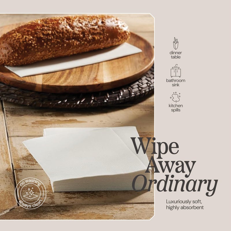 NAPEREE Disposable Cocktail Napkins White Paper  [200 Pack] 10"" x 10"" 2-Ply Quilted White Beverage Napkins For Bar  Cafe  Weddings  Party Or Kitchen - Image 2