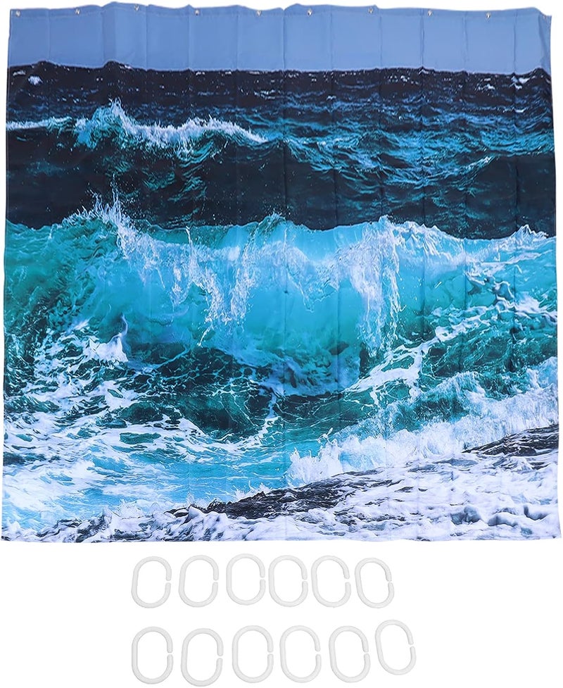 Shower Curtain with 12 Hooks, Bathroom Shower Curtain Set, Polyester Pongee Fabric, Non - Fade Digital Printing Design for Home, Hotel, Dorm, and U (150 * 180 cm) - Image 1