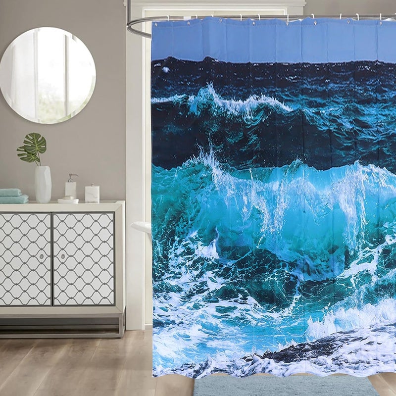Shower Curtain with 12 Hooks, Bathroom Shower Curtain Set, Polyester Pongee Fabric, Non - Fade Digital Printing Design for Home, Hotel, Dorm, and U (150 * 180 cm) - Image 4