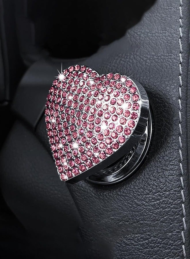 Bukela Car Engine Start on Cover, Heart Shape Diamond Push Start on Sticker, Sparkly Rhinestone Ignition on Decal, Interior Decor Car Accessories for Women Girls - Image 1