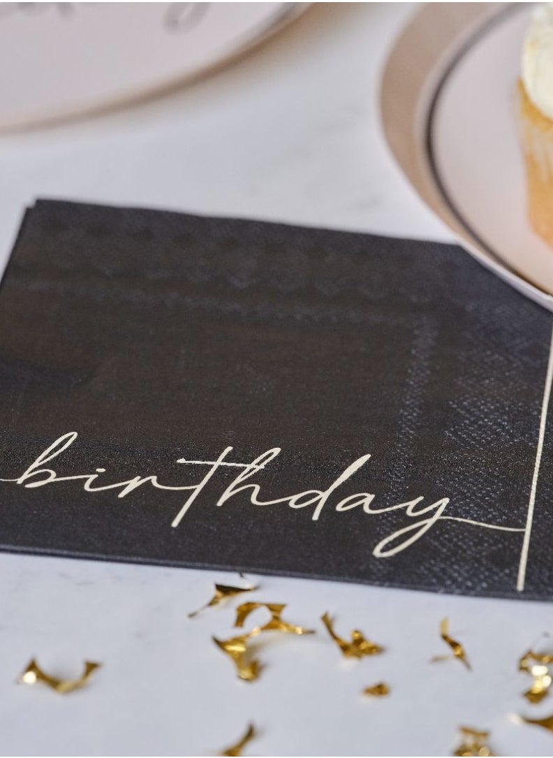 Ginger Ray Ginger Ray Nude & Black Happy Birthday Napkins - Chic Party Tableware  - Image 1