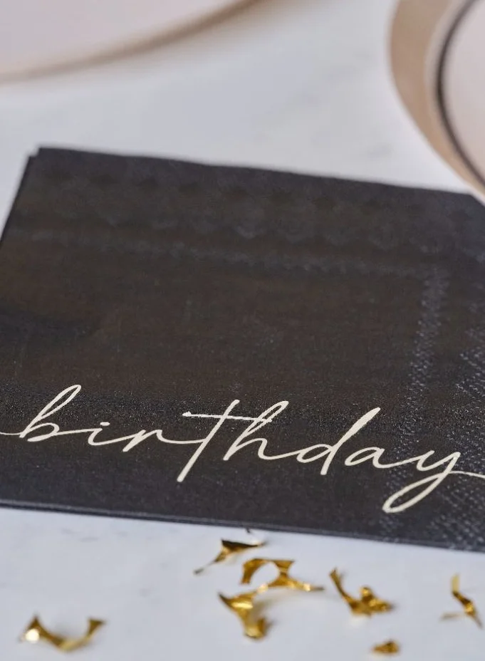 Ginger Ray Ginger Ray Nude & Black Happy Birthday Napkins - Chic Party Tableware