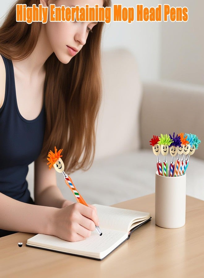 ZLSPTK 10Pcs Mop Head Pens Fun Mop Ballpoint Pen with Plush Hair Smile Face Toppers Multifunctional Novelty Cartoon Click Signing Stylus Pens for Office Supplies Funny Pen Birthday Gifts for Adults - Image 3