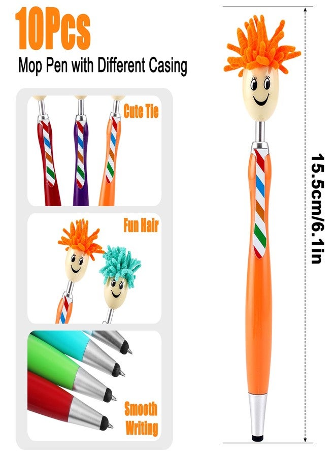 ZLSPTK 10Pcs Mop Head Pens Fun Mop Ballpoint Pen with Plush Hair Smile Face Toppers Multifunctional Novelty Cartoon Click Signing Stylus Pens for Office Supplies Funny Pen Birthday Gifts for Adults - Image 5