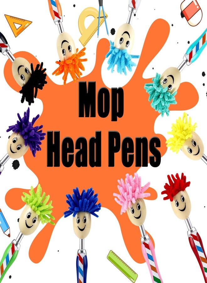 ZLSPTK 10Pcs Mop Head Pens Fun Mop Ballpoint Pen with Plush Hair Smile Face Toppers Multifunctional Novelty Cartoon Click Signing Stylus Pens for Office Supplies Funny Pen Birthday Gifts for Adults - Image 2