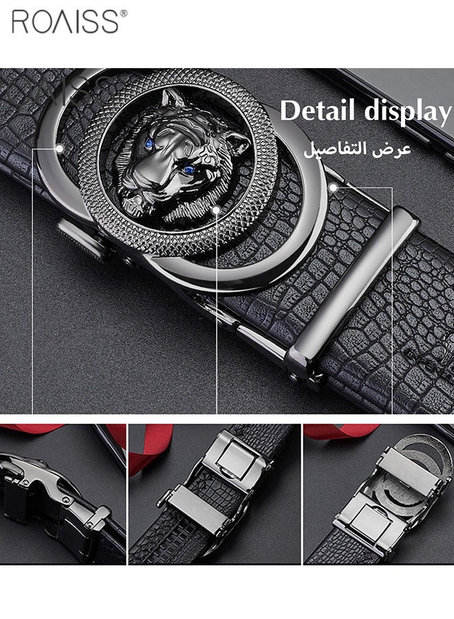 roaiss Men's Cowhide Alloy Buckle Belt Fashionable Leopard Head Style Automatic Buckle Belt Soft Textured Cowhide Belt  - Image 2